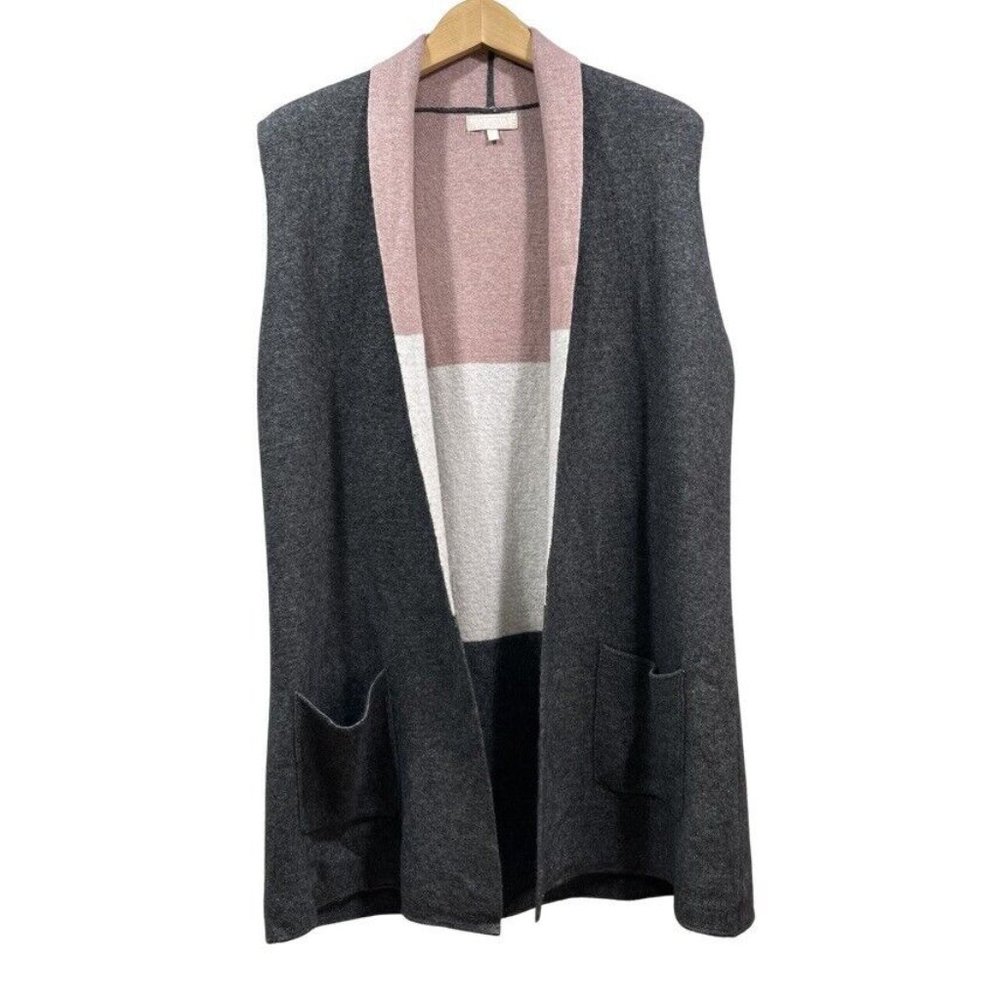 BENEDETTA B. Womens Colorblock Sleeveless Duster Cardigan Wool Cashmere Italy L